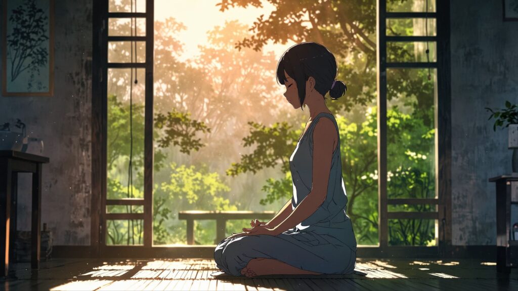 朝の瞑想シルエット