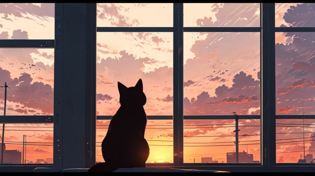窓辺の黒猫ルナ