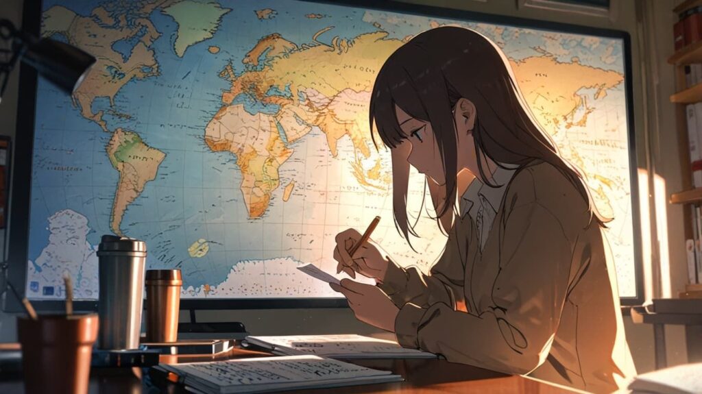世界地図とコーヒーノート
