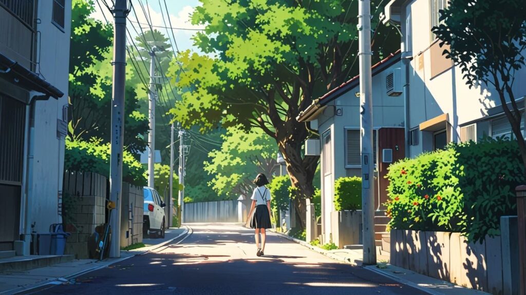静かな朝の光の歩道
