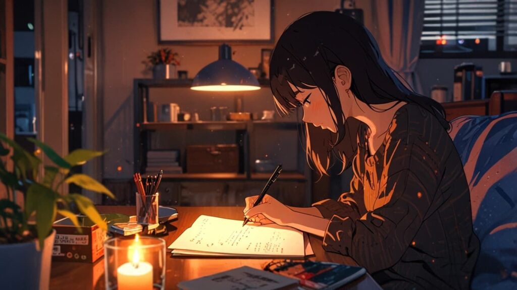 夜のジャーナルとキャンドル時間