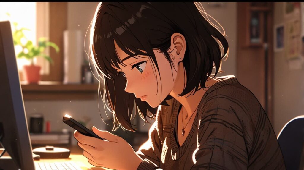 疲れた女性とスマホ時間