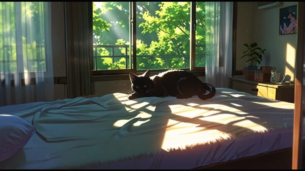 窓辺で眠るルナ