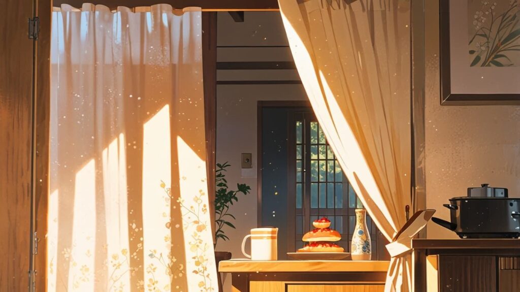朝のパンと朝の光